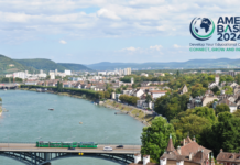 Basel city view and Rhine at dawn.