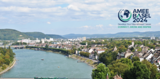 Basel city view and Rhine at dawn.