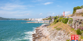 Coastline in Plymouth with its iconic lighthouse.